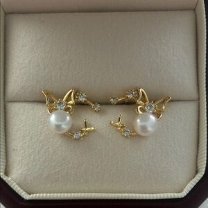 Gold Butterfly Pearl Earrings | Sterling Silver Posts | Affordable Gift for Her